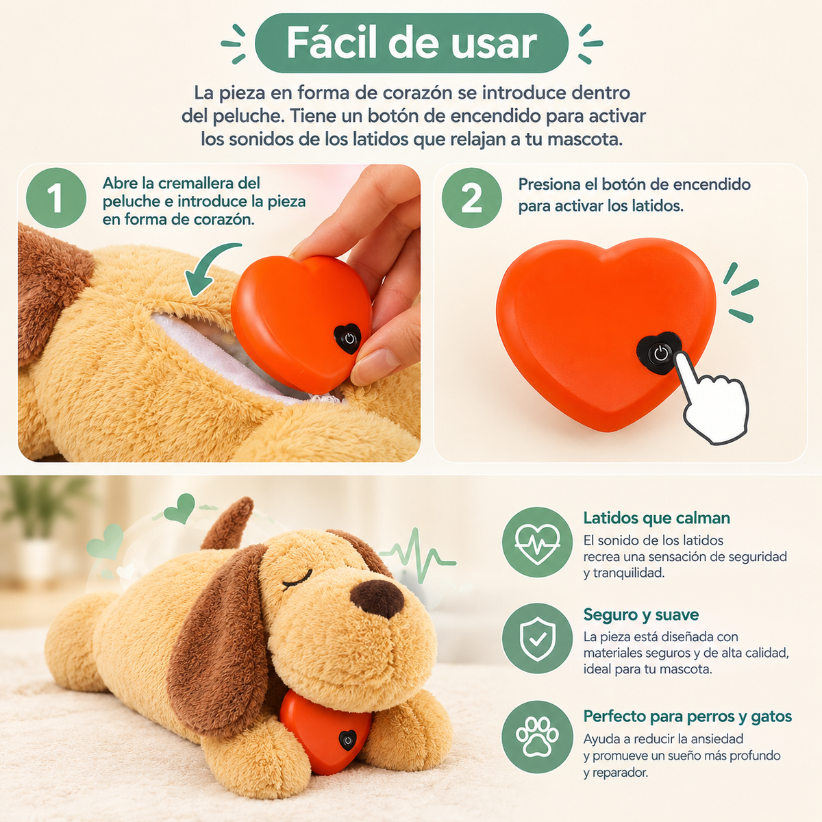 Peluche con Latidos para Perros y Cachorros - Sonidos de Corazón